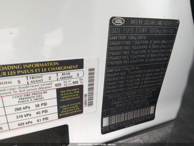 SALWR2KF9GA641190 Land Rover Range Rover Sport 3.0l V6 Turbocharged Diesel Hse Td6