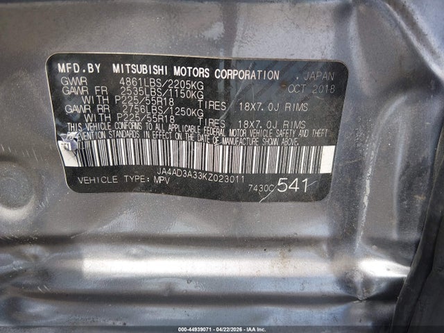 Продаж на аукціоні авто 2019 Mitsubishi Outlander Sel, vin: JA4AD3A33KZ023011, номер лоту: 44939071