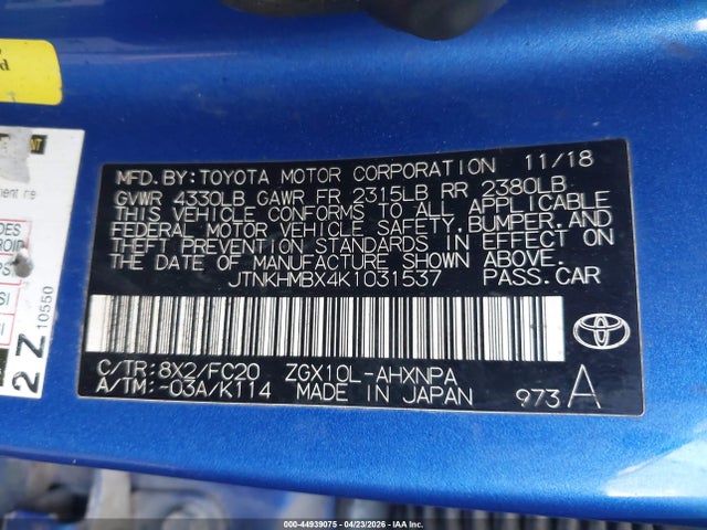 Продажа на аукционе авто 2019 Toyota C-hr Le, vin: JTNKHMBX4K1031537, номер лота: 44939075