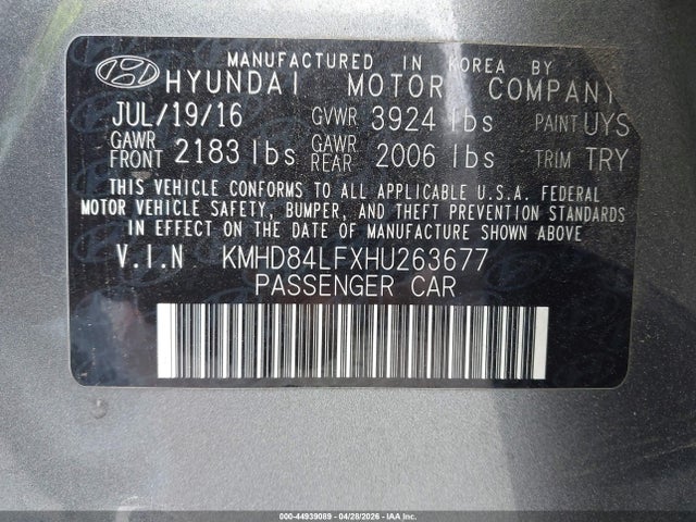 Продажа на аукционе авто 2017 Hyundai Elantra Limited, vin: KMHD84LFXHU263677, номер лота: 44939089