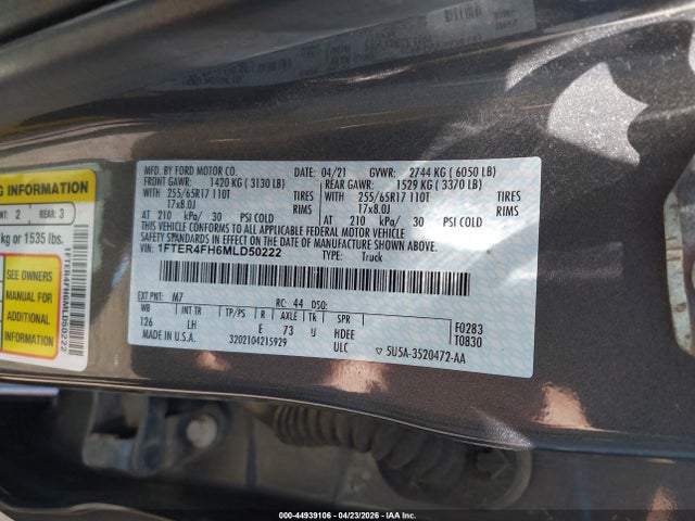Продажа на аукционе авто 2021 Ford Ranger Xl, vin: 1FTER4FH6MLD50222, номер лота: 44939106