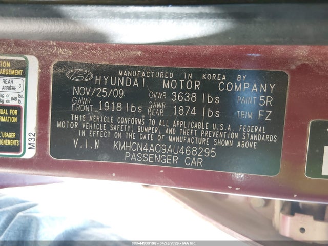 44939198 :رقم المزاد ، KMHCN4AC9AU468295 vin ، 2010 Hyundai Accent Gls مزاد بيع