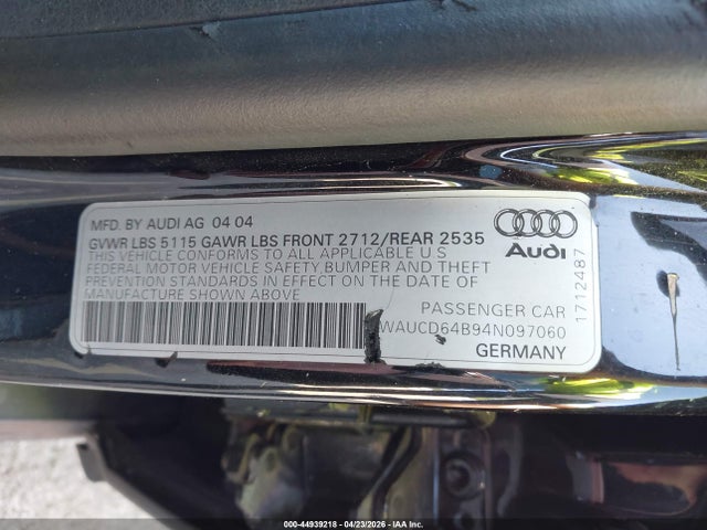 Aukcja sprzedaży 2004 Audi A6 2.7t S-line, vin: WAUCD64B94N097060, numer aukcji: 44939218