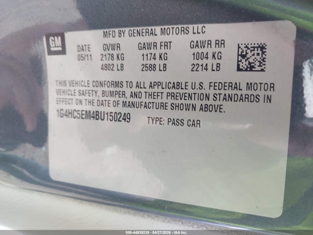 Aukcja sprzedaży 2011 Buick Lucerne Cxl, vin: 1G4HC5EM4BU150249, numer aukcji: 44939239