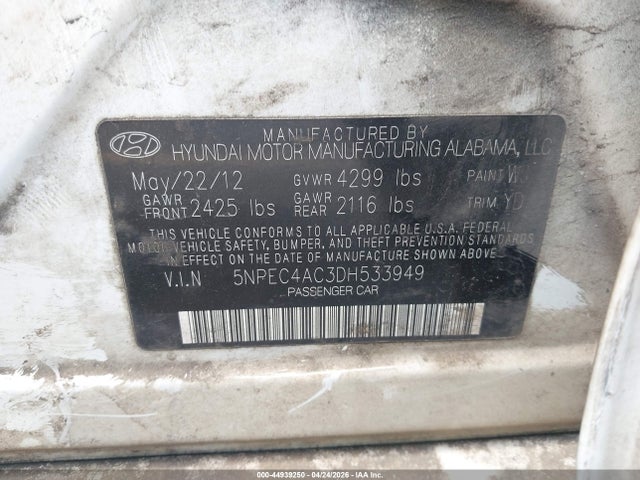 Продаж на аукціоні авто 2013 Hyundai Sonata Limited, vin: 5NPEC4AC3DH533949, номер лоту: 44939250