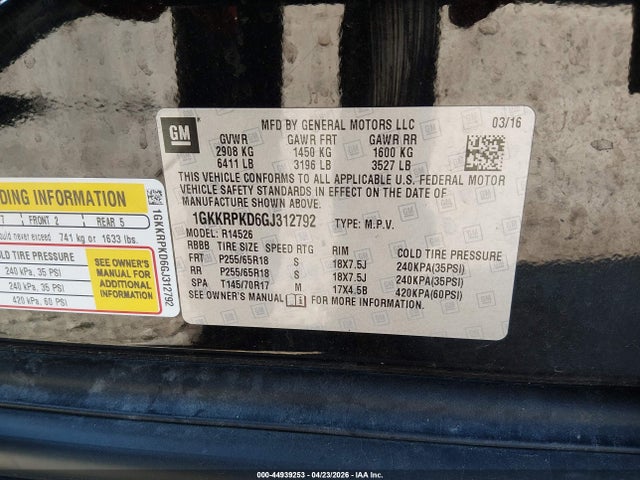 Продажа на аукционе авто 2016 Gmc Acadia Sle, vin: 1GKKRPKD6GJ312792, номер лота: 44939253