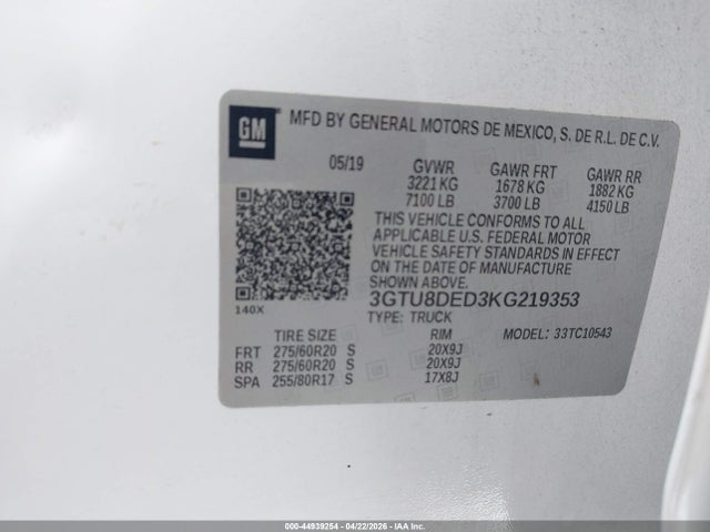 3GTU8DED3KG219353 GMC Sierra 1500 Slt