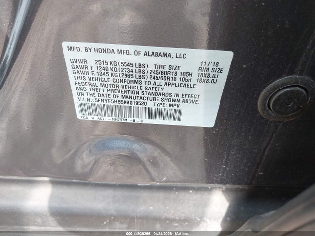 Продажа на аукционе авто 2019 Honda Pilot Ex-l, vin: 5FNYF5H55KB019520, номер лота: 44939266