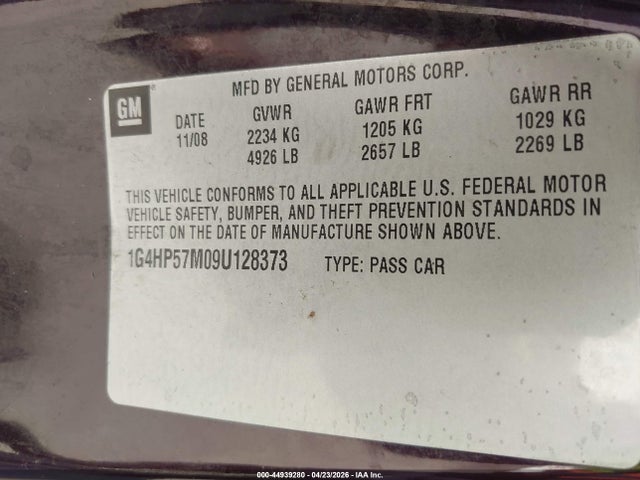 44939280 :رقم المزاد ، 1G4HP57M09U128373 vin ، 2009 Buick Lucerne Cx-2 مزاد بيع