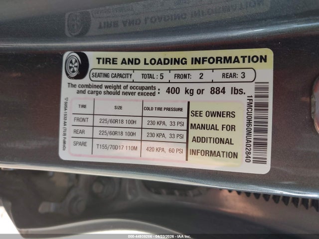 Продаж на аукціоні авто 2022 Ford Escape Sel, vin: 1FMCU0H60NUA02840, номер лоту: 44939286