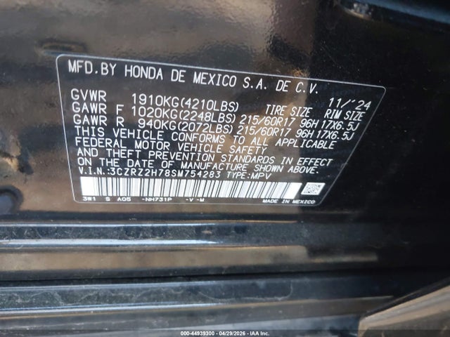 Aukcja sprzedaży 2025 Honda Hr-v Awd Ex-l, vin: 3CZRZ2H78SM754283, numer aukcji: 44939300
