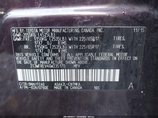 Toyota Rav4 Xle 2016 2T3WFREV4GW235170 Image 9
