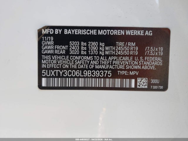 2020 Bmw X3 Sdrive30i მანქანა იყიდება აუქციონზე, vin: 5UXTY3C06L9B39375, აუქციონის ნომერი: 44939327