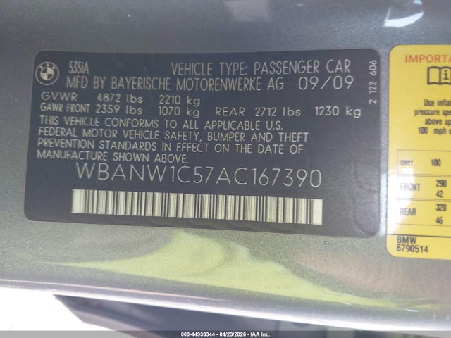 2010 Bmw 535i მანქანა იყიდება აუქციონზე, vin: WBANW1C57AC167390, აუქციონის ნომერი: 44939344