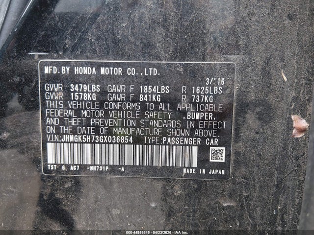 JHMGK5H73GX036854 Honda FIT EX