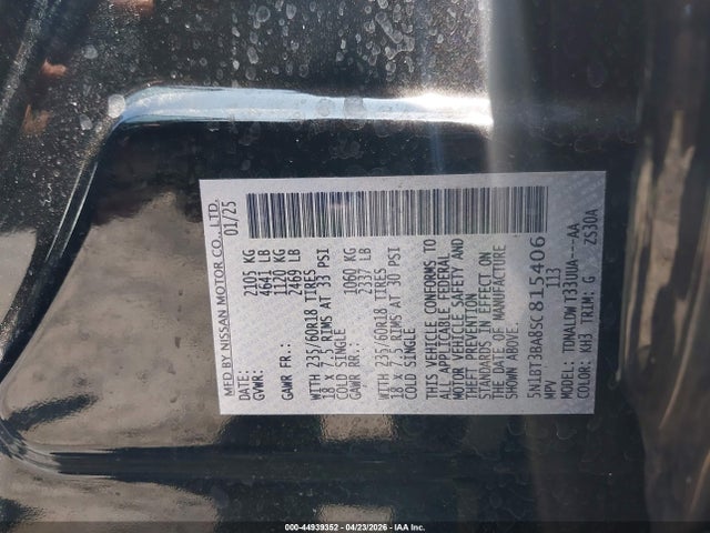 44939352 :رقم المزاد ، 5N1BT3BA8SC815406 vin ، 2025 Nissan Rogue Sv Fwd مزاد بيع