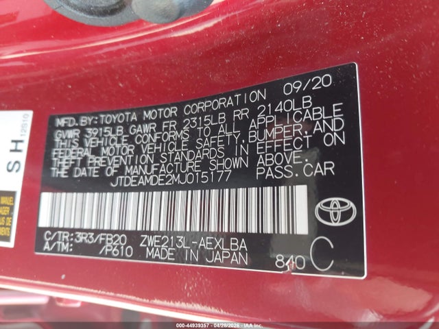 JTDEAMDE2MJ015177 Toyota Corolla Hybrid Le