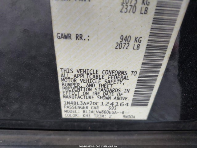 Продаж на аукціоні авто 2013 Nissan Altima 3.5 Sl, vin: 1N4BL3AP2DC124164, номер лоту: 44939390