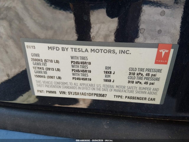 Aukcja sprzedaży 2013 Tesla Model S, vin: 5YJSA1AG1DFP03587, numer aukcji: 44939392