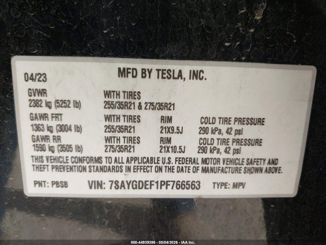 Aukcja sprzedaży 2023 Tesla Model Y Performance Dual Motor All-wheel Drive, vin: 7SAYGDEF1PF766563, numer aukcji: 44939396