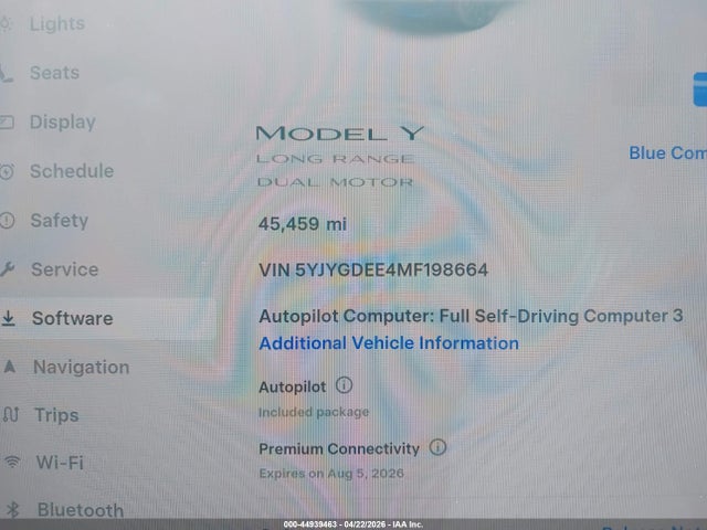 44939463 :رقم المزاد ، 5YJYGDEE4MF198664 vin ، 2021 Tesla Model Y Long Range Dual Motor All-wheel Drive مزاد بيع