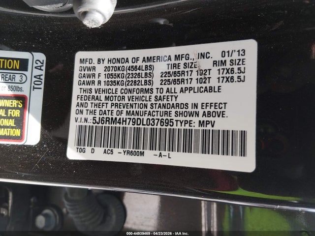 Продажа на аукционе авто 2013 Honda Cr-v Ex-l, vin: 5J6RM4H79DL037695, номер лота: 44939469