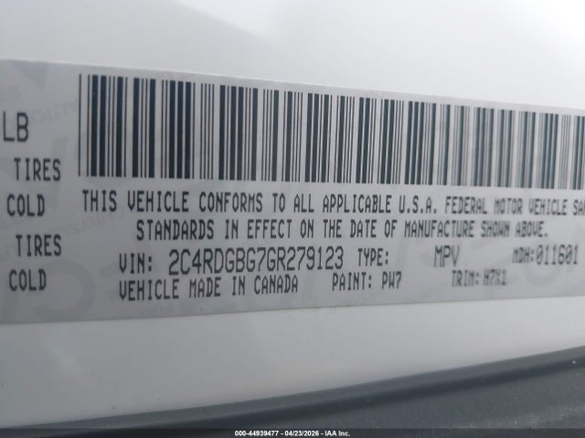 Продаж на аукціоні авто 2016 Dodge Grand Caravan Se, vin: 2C4RDGBG7GR279123, номер лоту: 44939477