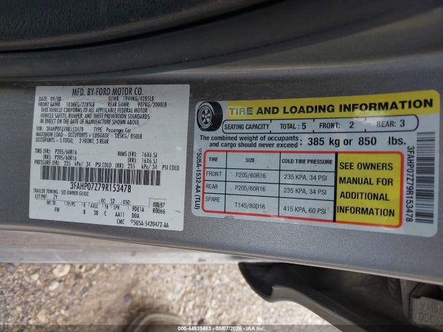 Aukcja sprzedaży 2009 Ford Fusion Se, vin: 3FAHP07Z79R153478, numer aukcji: 44939483