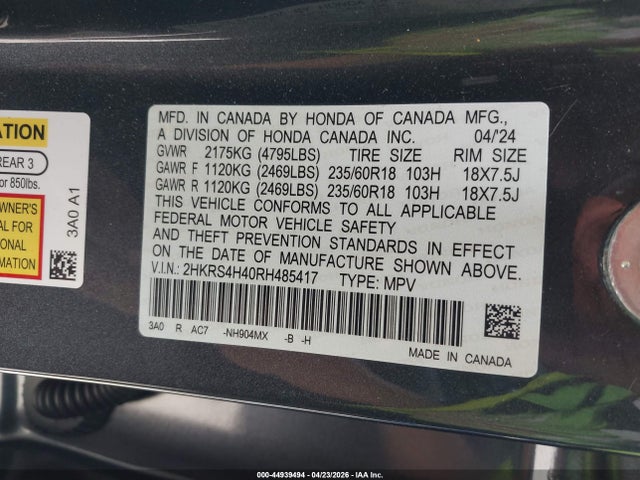 Aukcja sprzedaży 2024 Honda Cr-v Ex Awd, vin: 2HKRS4H40RH485417, numer aukcji: 44939494