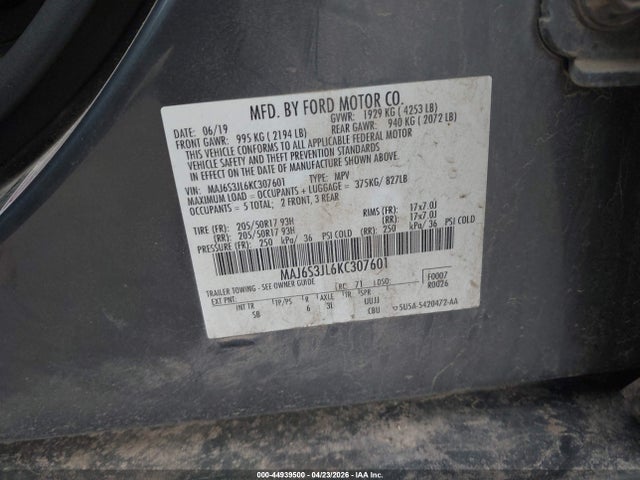 MAJ6S3JL6KC307601 Ford Ecosport Ses