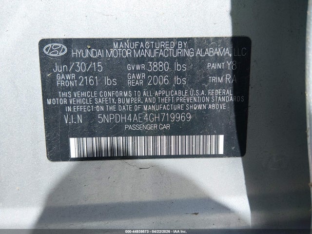 2016 Hyundai Elantra Se მანქანა იყიდება აუქციონზე, vin: 5NPDH4AE4GH719969, აუქციონის ნომერი: 44939573