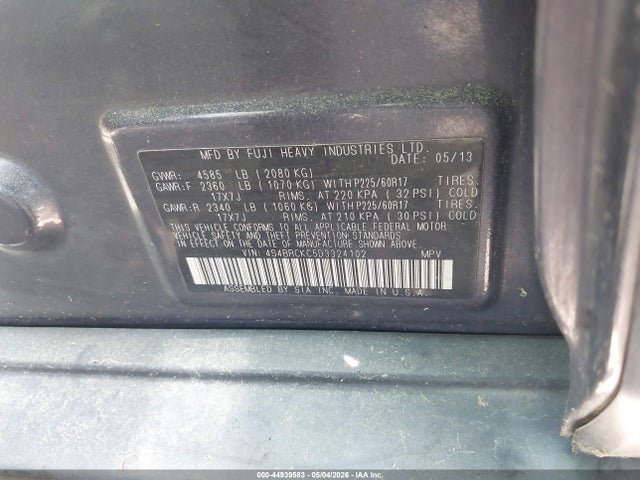 44939583 :رقم المزاد ، 4S4BRCKC5D3324102 vin ، 2013 Subaru Outback 2.5i Limited مزاد بيع
