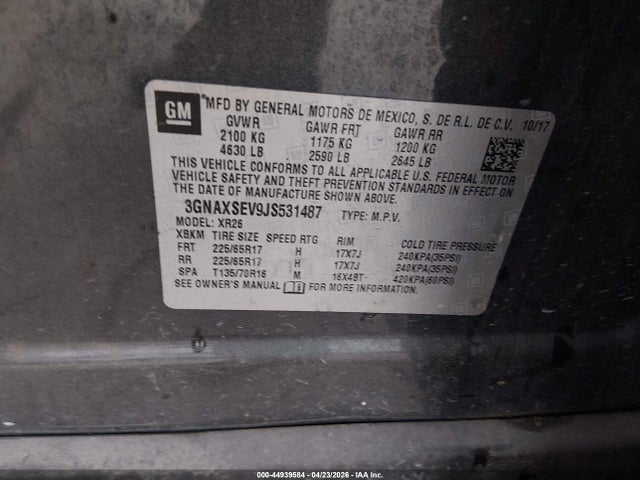 Chevrolet EQUINOX LT 2018 3GNAXSEV9JS531487 Image 9