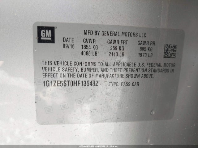 2017 Chevrolet Malibu 1lt მანქანა იყიდება აუქციონზე, vin: 1G1ZE5ST0HF136482, აუქციონის ნომერი: 44939588