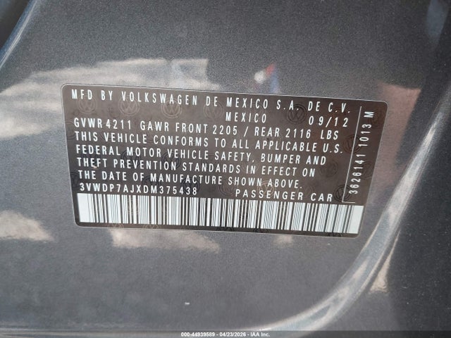 Продаж на аукціоні авто 2013 Volkswagen Jetta Se, vin: 3VWDP7AJXDM375438, номер лоту: 44939589