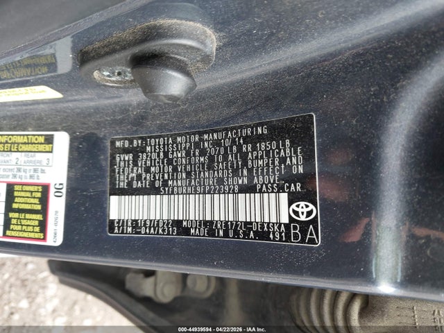 Toyota Corolla S 2015 5YFBURHE9FP223928 Image 9