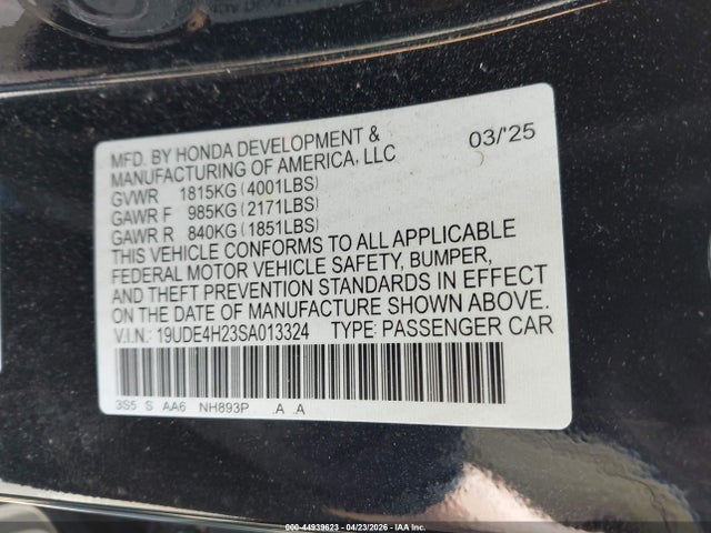 44939623 :رقم المزاد ، 19UDE4H23SA013324 vin ، 2025 Acura Integra مزاد بيع