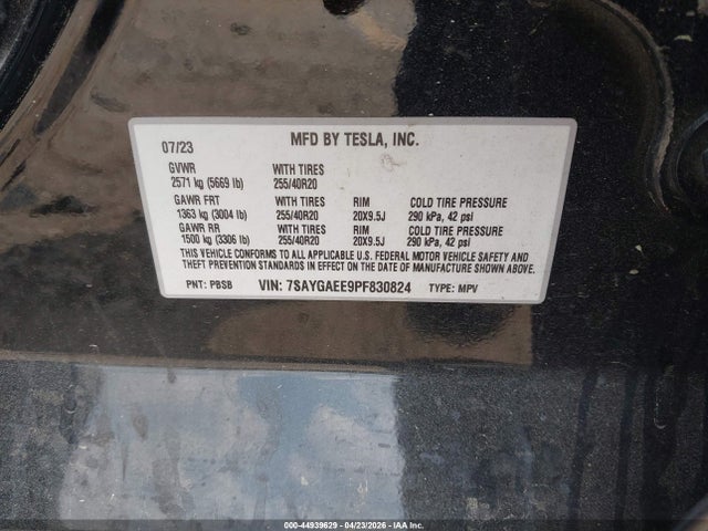 Aukcja sprzedaży 2023 Tesla Model Y Awd/long Range Dual Motor All-wheel Drive, vin: 7SAYGAEE9PF830824, numer aukcji: 44939629