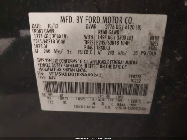 Продажа на аукционе авто 2014 Ford Explorer Xlt, vin: 1FM5K8D81EGA99243, номер лота: 44939632