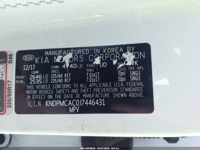 Продажа на аукционе авто 2018 Kia Sportage Lx, vin: KNDPMCAC0J7446431, номер лота: 44939635