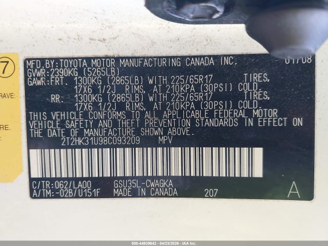 Продажа на аукционе авто 2008 Lexus Rx 350, vin: 2T2HK31U98C093209, номер лота: 44939642