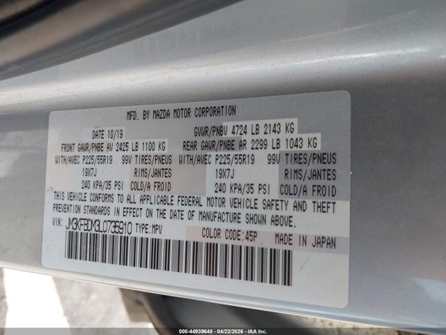 Aukcja sprzedaży 2020 Mazda Cx-5 Grand Touring, vin: JM3KFBDM3L0735910, numer aukcji: 44939648