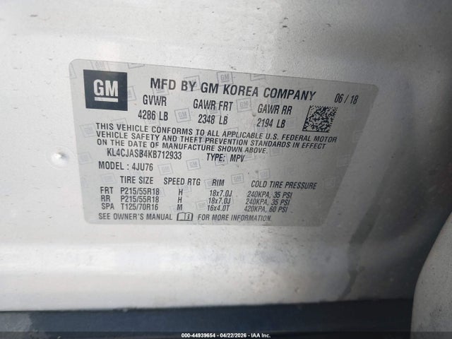 Продаж на аукціоні авто 2019 Buick Encore Fwd Preferred, vin: KL4CJASB4KB712933, номер лоту: 44939654