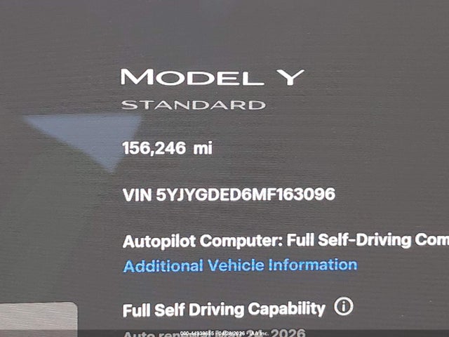 Продаж на аукціоні авто 2021 Tesla Model Y Standard Range Rear-wheel Drive, vin: 5YJYGDED6MF163096, номер лоту: 44939655