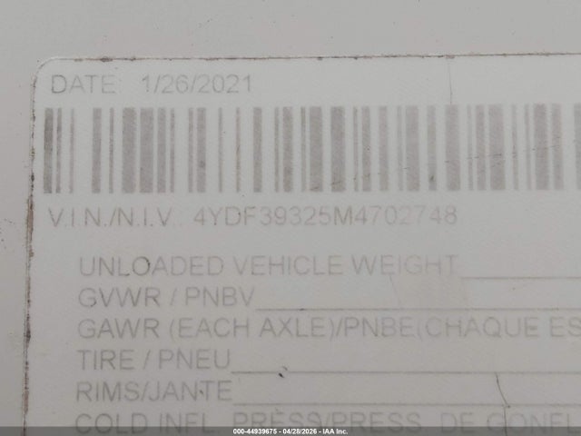 Auction sale of the 2021 Keystone Rv Other, vin: 4YDF39325M4702748, lot number: 44939675