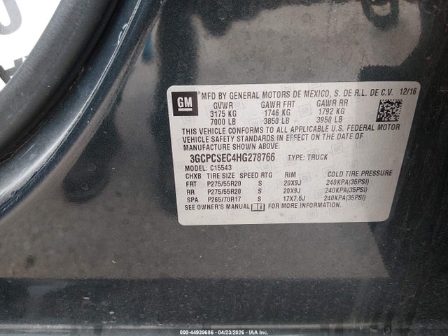Chevrolet Silverado 1500 1lz 2017 3GCPCSEC4HG278766 Image 9