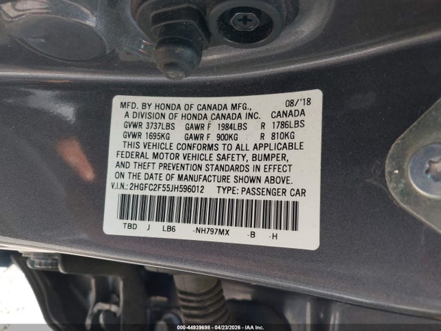 Aukcja sprzedaży 2018 Honda Civic Lx, vin: 2HGFC2F55JH596012, numer aukcji: 44939698