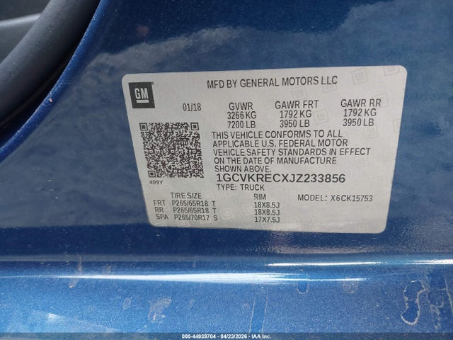 Aukcja sprzedaży 2018 Chevrolet Silverado 1500 1lt, vin: 1GCVKRECXJZ233856, numer aukcji: 44939704