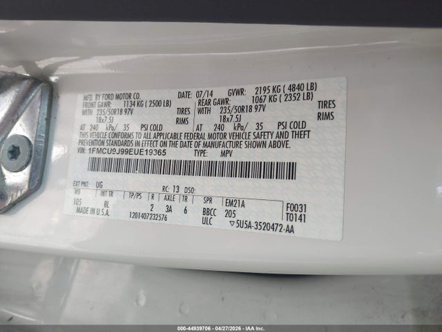 Ford Escape Titanium 2014 1FMCU9J99EUE19365 Image 9