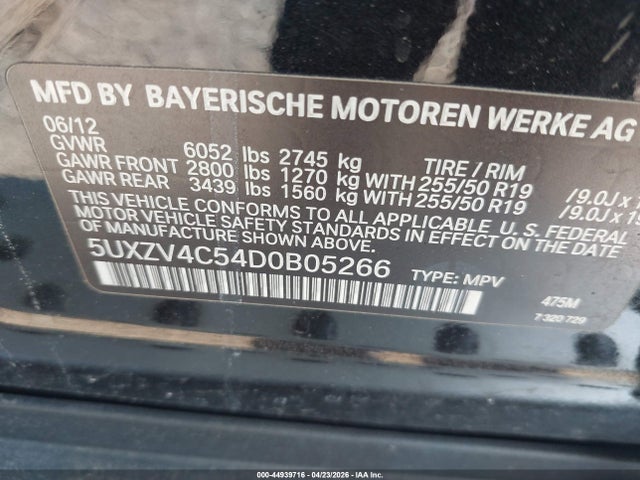 Продаж на аукціоні авто 2013 Bmw X5 Xdrive35i/xdrive35i Premium/xdrive35i Sport Activity, vin: 5UXZV4C54D0B05266, номер лоту: 44939716